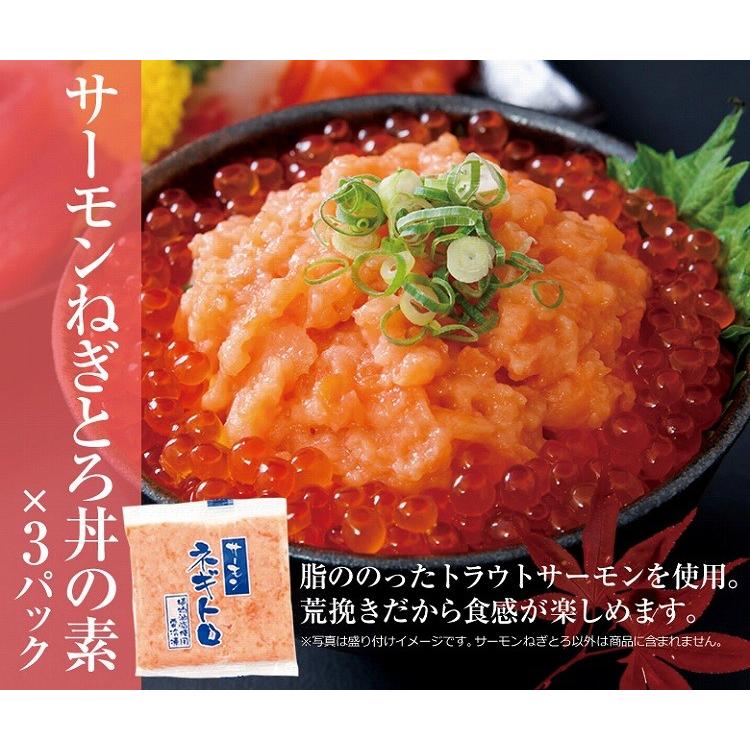 大人気の海鮮丼をどっさり★海鮮丼詰合せ計１５食 （マグロ漬け3p・ネギトロ3P サーモンネギトロ3p トロサーモン3p イカサーモン3P）