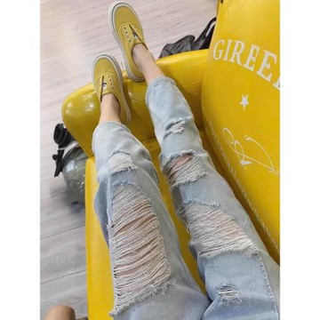 2026春季新款乞丐破洞哈倫九分牛仔褲大碼百搭復古遮胯顯瘦老爹褲