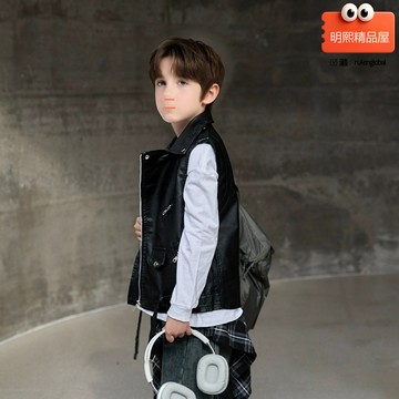 【機車酷颯】兒童皮馬甲 童裝馬甲 兒童外套 春秋馬甲 兒童背心 PU皮翻領 百搭帥氣 男女童通用 2025新款