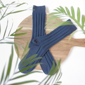 乾燥感・機能美學羅紋襪∣抑菌∣單寧藍∣25-28 cm∣雙針筒・襪子