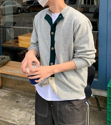 FINDSENSE X 男女簡約立領休閑情侶款兩色針織開衫