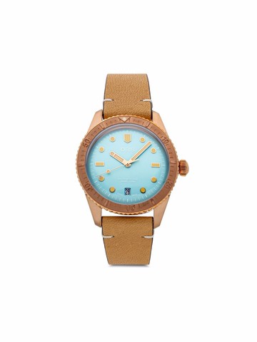 Oris - 2021 pre-owned Divers Sixty-Five 38mm - men - Leather/Bronze - One Size - Blue