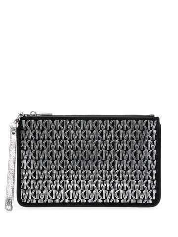 Michael Kors - Jet Set studded monogram clutch bag - women - Calf Suede - One Size - Black