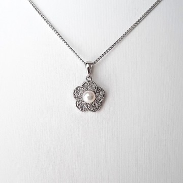 純銀 盛開 珍珠項鍊 墜飾 阿古屋珍珠 微珍珠 日本珍珠 吊墜 珍珠項鍊 珍珠項鏈 pearl necklace 진주 목걸이