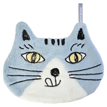 kUSUgURU JAPAN 日本眼鏡貓 吊掛擦手巾/模切造型吸水巾  1個  Michyoro 藍色