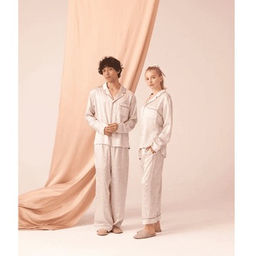 Foo Tokyo福東京 古典花飾 純蠶絲睡衣(長袖+長褲) - M