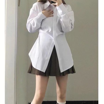 襯衫女氣質收腰修身顯瘦法式設計感小眾韓版百搭襯衣白潮春秋新款