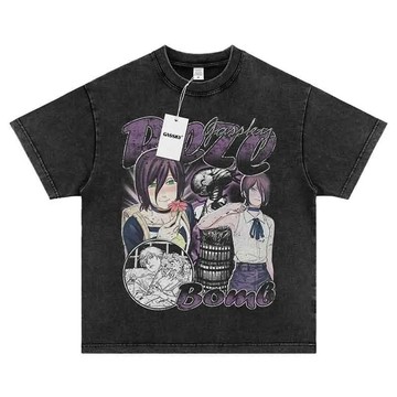 小包臺灣出貨🌟純棉美式復古水洗鏈鋸人蕾潔動漫印花短袖t恤男女夏季寬鬆上衣潮