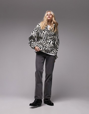 Topshop abstract printed borg in mono-Black