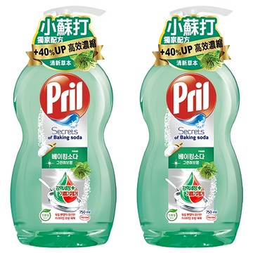 Pril 淨麗 小蘇打高效洗碗精 +40%UP 濃縮 清新草本  750ml  2瓶