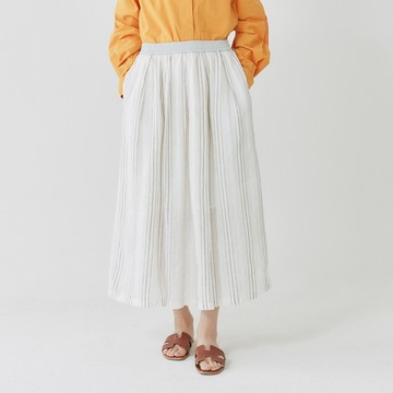 棉麻條紋半裙 白F