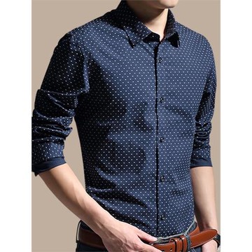 秋季男士襯衫男長袖襯衣修身純棉韓版商務休閑時尚印花寸衫男裝潮