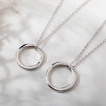 [925純銀]今世情緣扭轉圈圈1+1二入情侶項鍊對鍊禮盒組【ATS749】-男款銀+女款銀