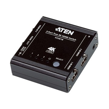 ATEN 宏正 3埠真4K HDMI影音切換器 VS381B 支援紅外線遙控  黑色  1個