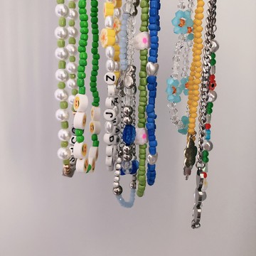 【台灣公司 可打統編】免運 韓系ins時尚簡約彩色小花拼接水晶琉璃串珠項鏈輕奢小眾鎖骨鏈潮 可開發票 全館五折 工廠現貨直銷 新品特價 z9211