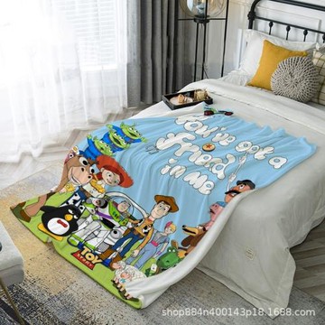 亞馬遜新款數碼印花法蘭絨毛毯巴斯光年可愛卡通加厚保暖小蓋毯子
