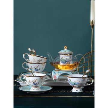 玻璃花茶壺套裝茶具喬遷結婚送禮禮盒家用咖啡杯蠟燭煮茶養生壺