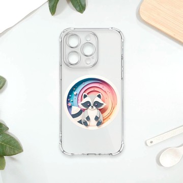 TRON IPhone 15 PRO 可愛紙雕浣熊 四角防摔 軟殼 手機殼