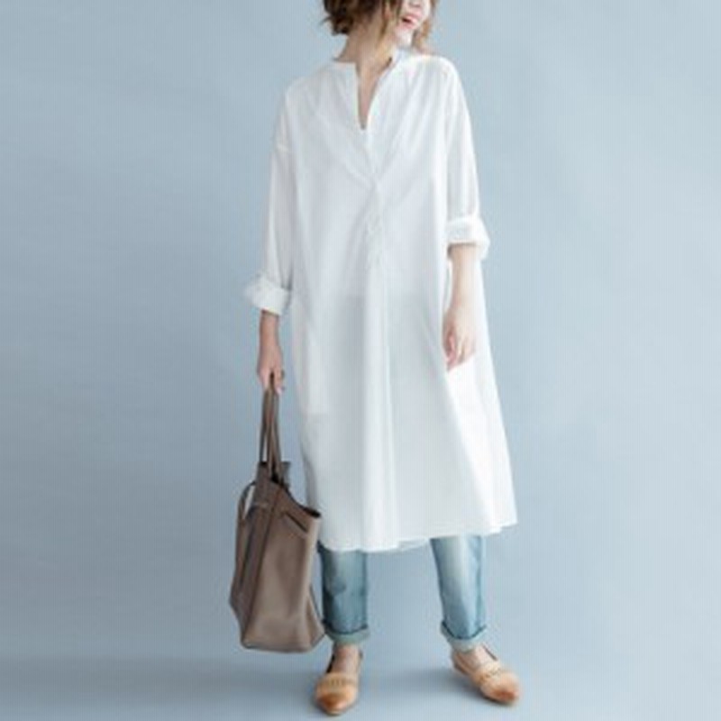 シャツワンピース コットンロングシャツ 長袖 レディース ゆったり シンプル ゆるワンピ ポケット ポケット 夏新作 夏服 春 秋 白 通販 Lineポイント最大1 0 Get Lineショッピング