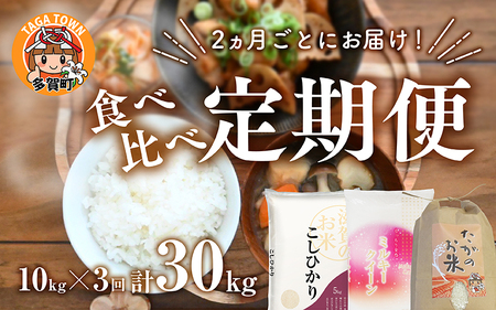 食べ比べ3種 10kg × 3回 こしひかり・ミルキークイーン・キヌヒカリ 計