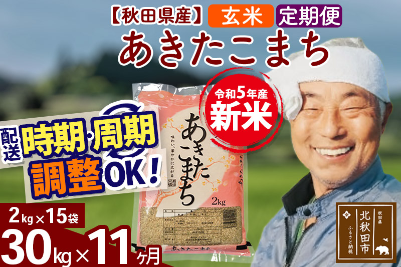 《定期便11ヶ月》＜新米＞秋田県産 あきたこまち 30kg(2kg小分け袋) 令和5年産 配送時期選べる 隔月お届けOK お米 おおもり|oomr-21011