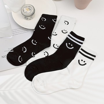 韓國襪黑白微笑中筒襪-多款任選