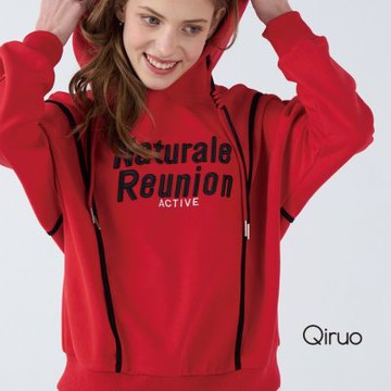 Qiruo 奇若秋冬專櫃長袖紅色英文上衣 6256A 連帽休閒上衣