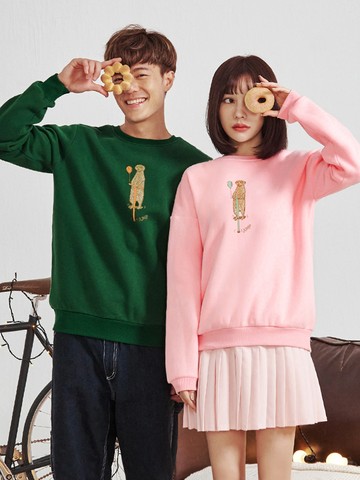 情侶系列-內刷毛卡通印花大學T(女)