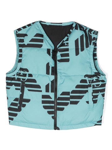 Emporio Armani Kids - logo-print reversible gilet - kids - Polyester/Polyester/Polyamide - 10 yrs - Blue