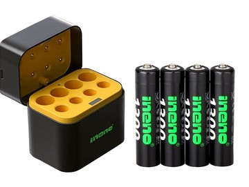 iNeno 1.5V鋰電池 1300mWh 4號4入 搭配AI隨身收納盒充電器(3號4號各4槽)