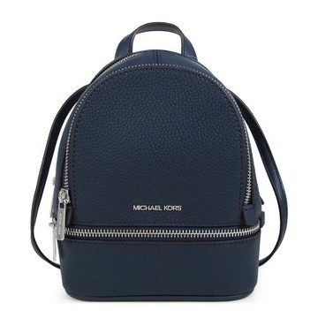 MICHAEL KORS RHEA 銀字LOGO荔枝紋皮革三用小後背包(海軍藍色)