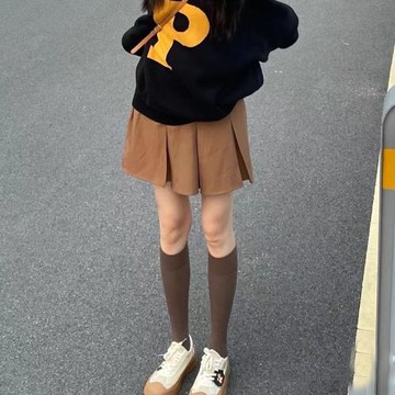 純色小腿襪女壓力襪純棉秋冬jk長筒襪子女高筒顯瘦長襪咖啡色棉襪