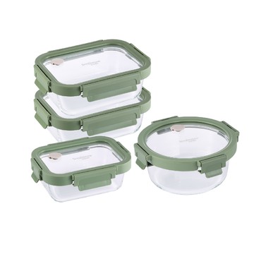 【Snapware康寧密扣】全可拆玻璃保鮮盒四件組(D01)/玻璃上蓋可微波