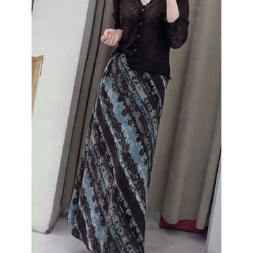 挑戰最低價韓系小衆印花半身裙女夏季新款高腰顯瘦通勤百搭設計感A字長裙子嚴選