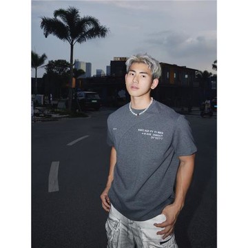 結構拼接 美式休閑寬松不規則拼接字母短袖T恤男 夏季百搭上衣潮