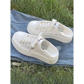 潮牌小香風小白鞋小眾原創帆布鞋女2025年春夏新款餅干鞋厚底板鞋