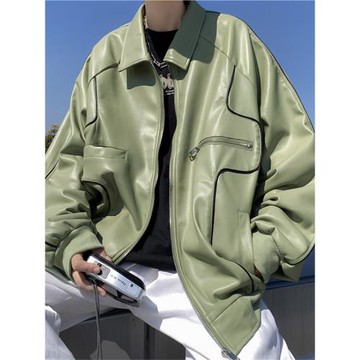 美式復古機車皮衣外套男飛行員夾克潮牌街頭寬松翻領休閑pu皮上衣