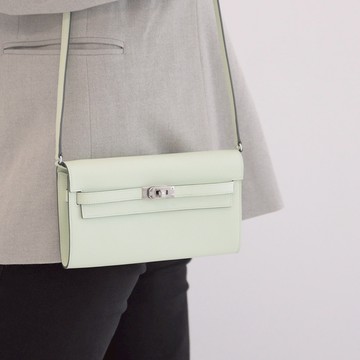 HERMES Kelly To Go 經典轉釦翻蓋斜背包/長夾.氣泡綠
