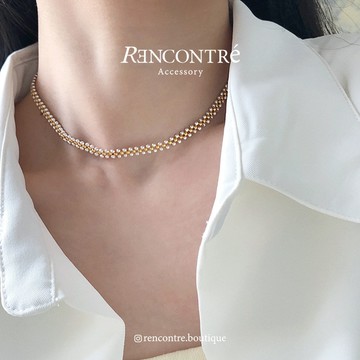 『現貨/韓國 金銀撞色 小圓珠花叢 編織圓珠項鍊』Rencontre 925純銀 東大門 編織圓珠造型 韓國項鍊