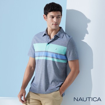 Nautica 男裝 跳色條紋休閒短袖POLO衫-灰色