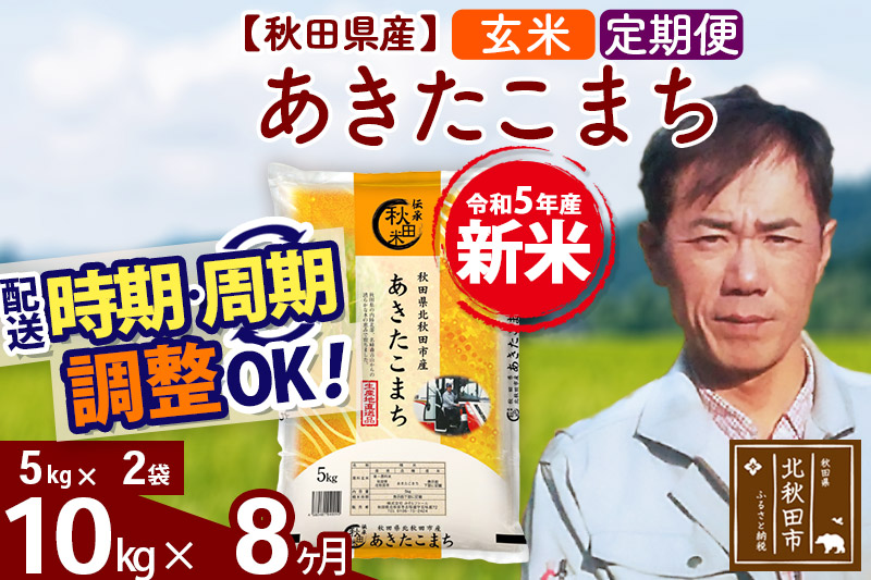 《定期便8ヶ月》＜新米＞秋田県産 あきたこまち 10kg(5kg小分け袋) 令和5年産 お届け時期選べる 隔月お届けOK お米 みそらファーム 発送時期が選べる|msrf-22108