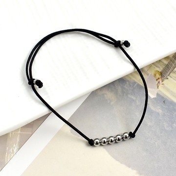 白鋼手鍊 銀珠可調黑色手鍊【NAM24】