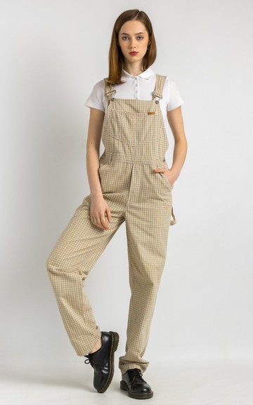 90年代復古格紋女款直筒連身褲 6158
