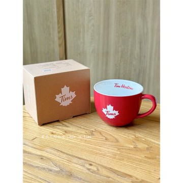 Tims杯子經典紅色logo楓葉雕刻陶瓷馬克杯大容量桌面把手咖啡水杯