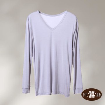 【岱妮蠶絲】純蠶絲42針110G男V領長袖衛生衣-鉑銀灰(WMC6A303)