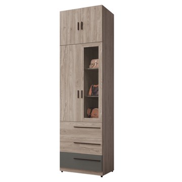 文創集 黛妮雙色2.5尺四門三抽加高衣櫃-76x57x257cm免組