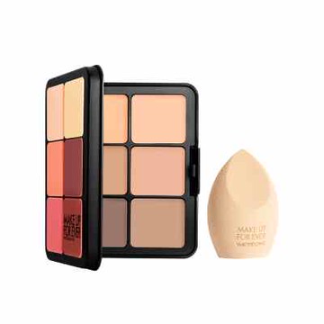 【MAKE UP FOREVER】亞洲明星粉霜組(HD SKIN粉無痕全能亮顏粉霜盤-亞洲限定+全能美妝蛋)(DM商品)