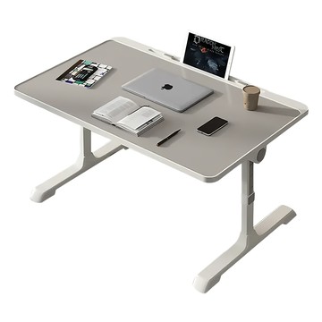 免組裝加大升降床上多功能筆電桌 鋁合金高密度板桌面60*40cm 高度27~38cm  淺灰色