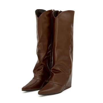 D+AF 時髦超模V口隱形增高褲管長靴