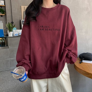 FUXI 韓版簡約字母長袖上衣女 寬鬆上衣 大學T 長袖t恤 衛衣 薄款套頭上衣 女裝 衣服【A7730】
